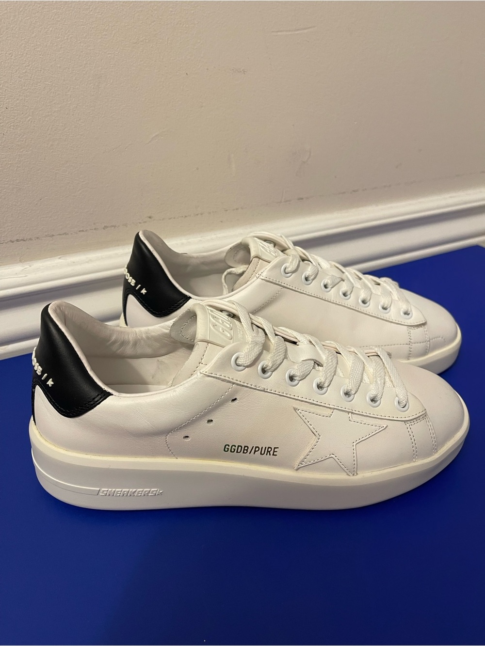 Golden Goose White Sneakers with Black Heel Patch NEW